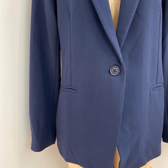 Vintage Queeni Women's Size 3 US Medium Navy Blue Classic Cut Blazer Jacket Trim - Picture 6 of 15
